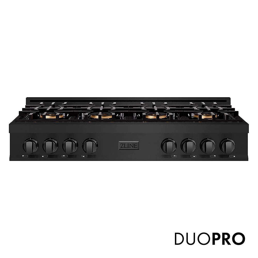 ZLINE 48 in. Classic Gas Rangetop with 8 Burner DuoProâ„¢ Cooktop in Black Stainless Steel (PCRTB-48)