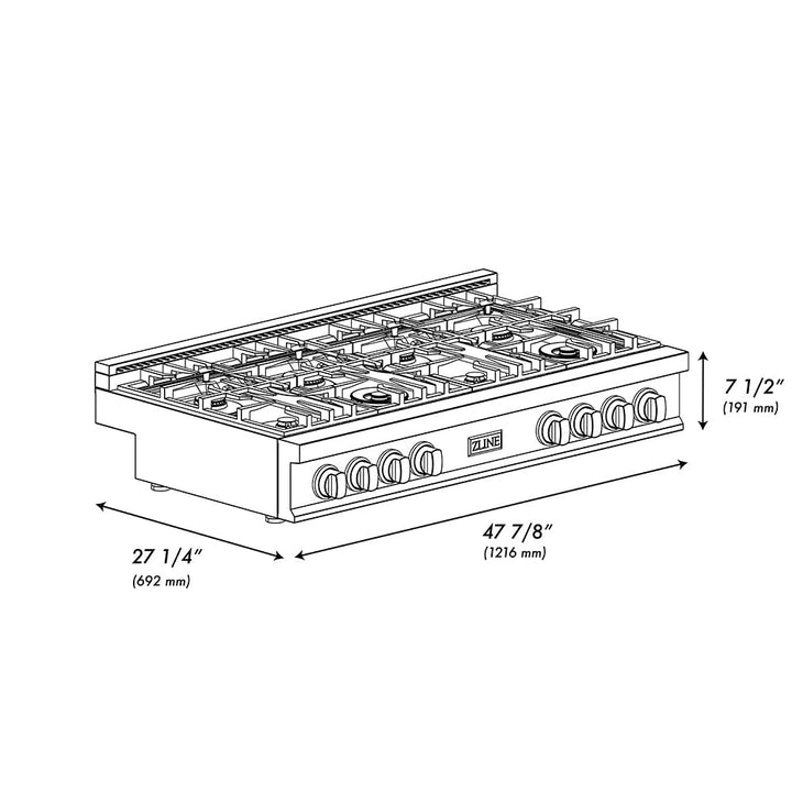 ZLINE 48 in. Classic Gas Rangetop with 8 Burners and Porcelain Cooktop in Black Stainless Steel (RTB2-48)