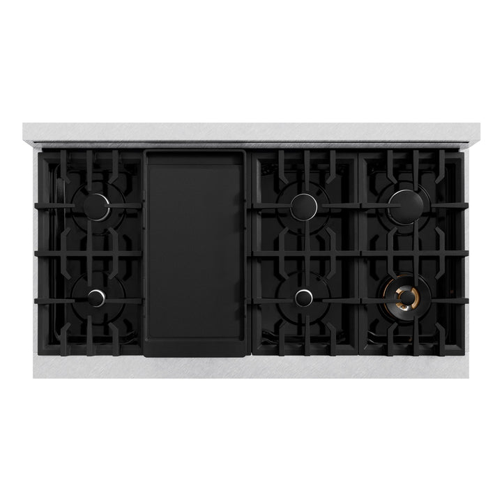 ZLINE 48 in. Classic Gas Rangetop with 8 Burners and Porcelain Cooktop in Satin Stainless Steel with Griddle (RTS-GR-48)