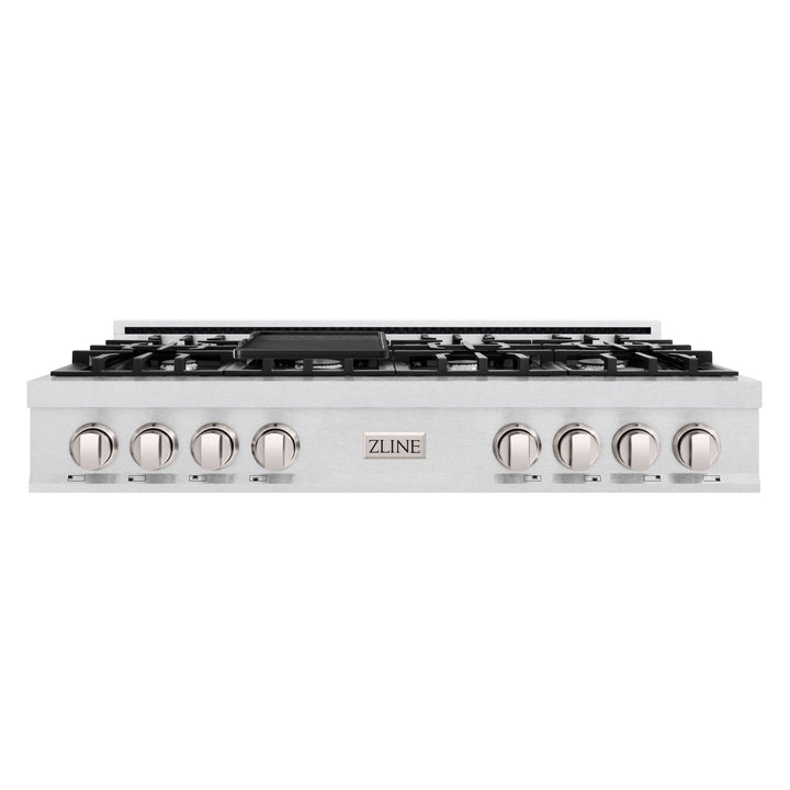 ZLINE 48 in. Classic Gas Rangetop with 8 Burners and Porcelain Cooktop in Satin Stainless Steel with Griddle (RTS-GR-48)