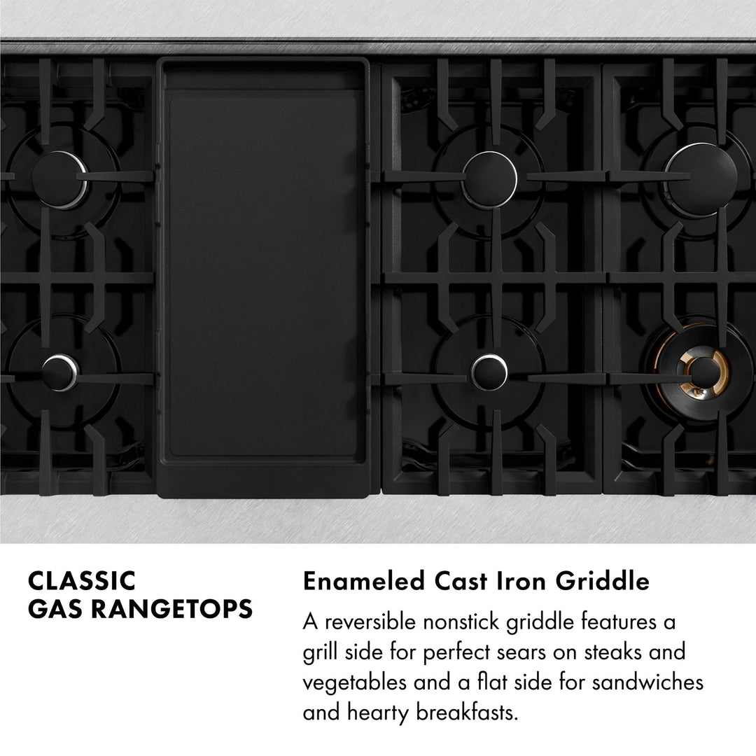 ZLINE 48 in. Classic Gas Rangetop with 8 Burners and Porcelain Cooktop in Satin Stainless Steel with Griddle (RTS-GR-48)