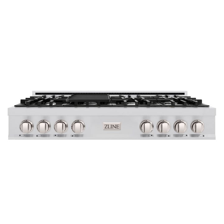ZLINE 48 in. Classic Gas Rangetop with 8 Burners and Porcelain Cooktop in Stainless Steel with Griddle (RT-GR-48)