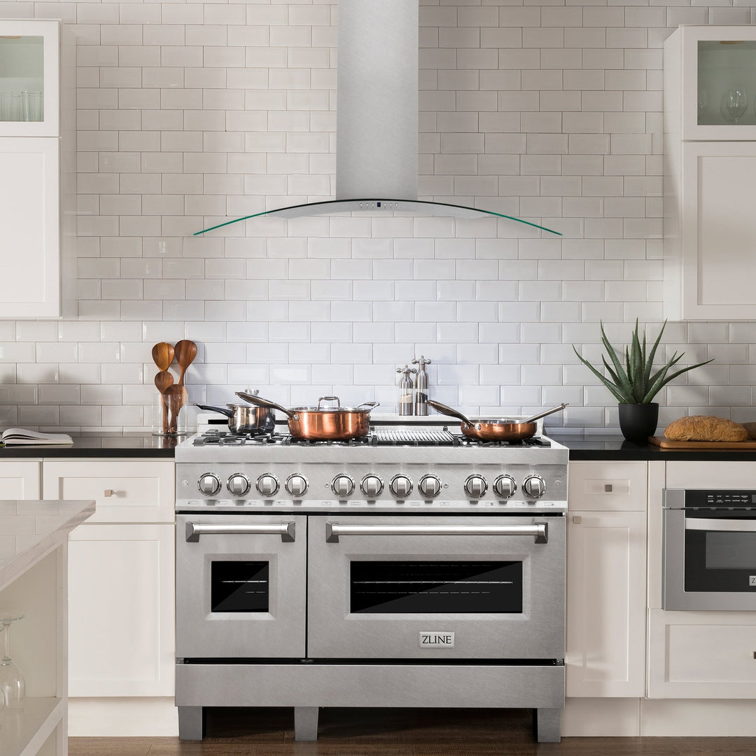 ZLINE 48 in. Convertible Vent Wall Mount Range Hood in Satin Stainless Steel and Glass (8KN4S-48)
