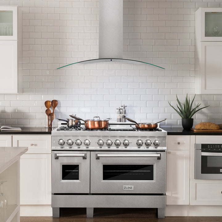 ZLINE 48 in. Convertible Vent Wall Mount Range Hood in Satin Stainless Steel and Glass (8KN4S-48)
