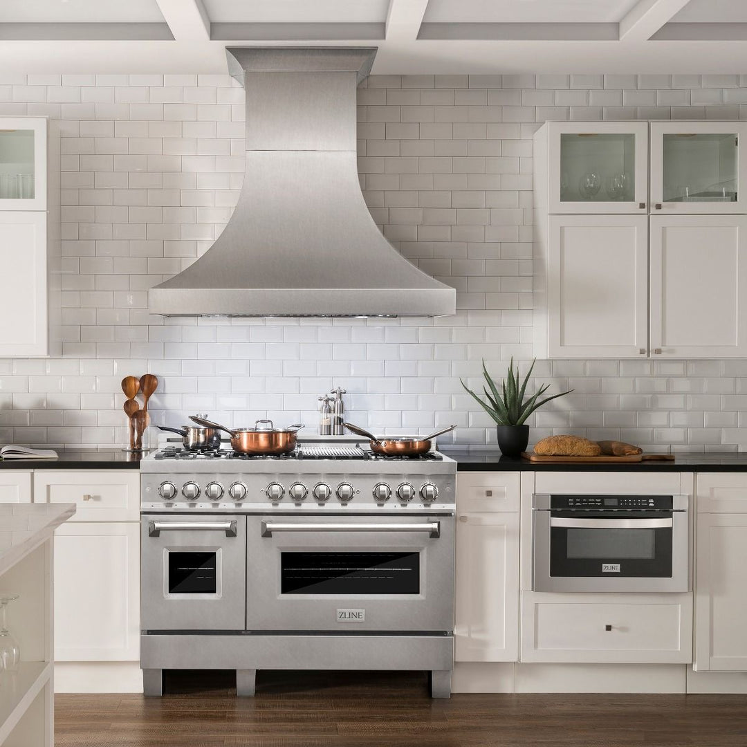 ZLINE 48 in. Kitchen Appliance Package with DuraSnow® Stainless Dual Fuel Range, Ducted Vent Range Hood and Dishwasher, 3KP-RASRH48-DW