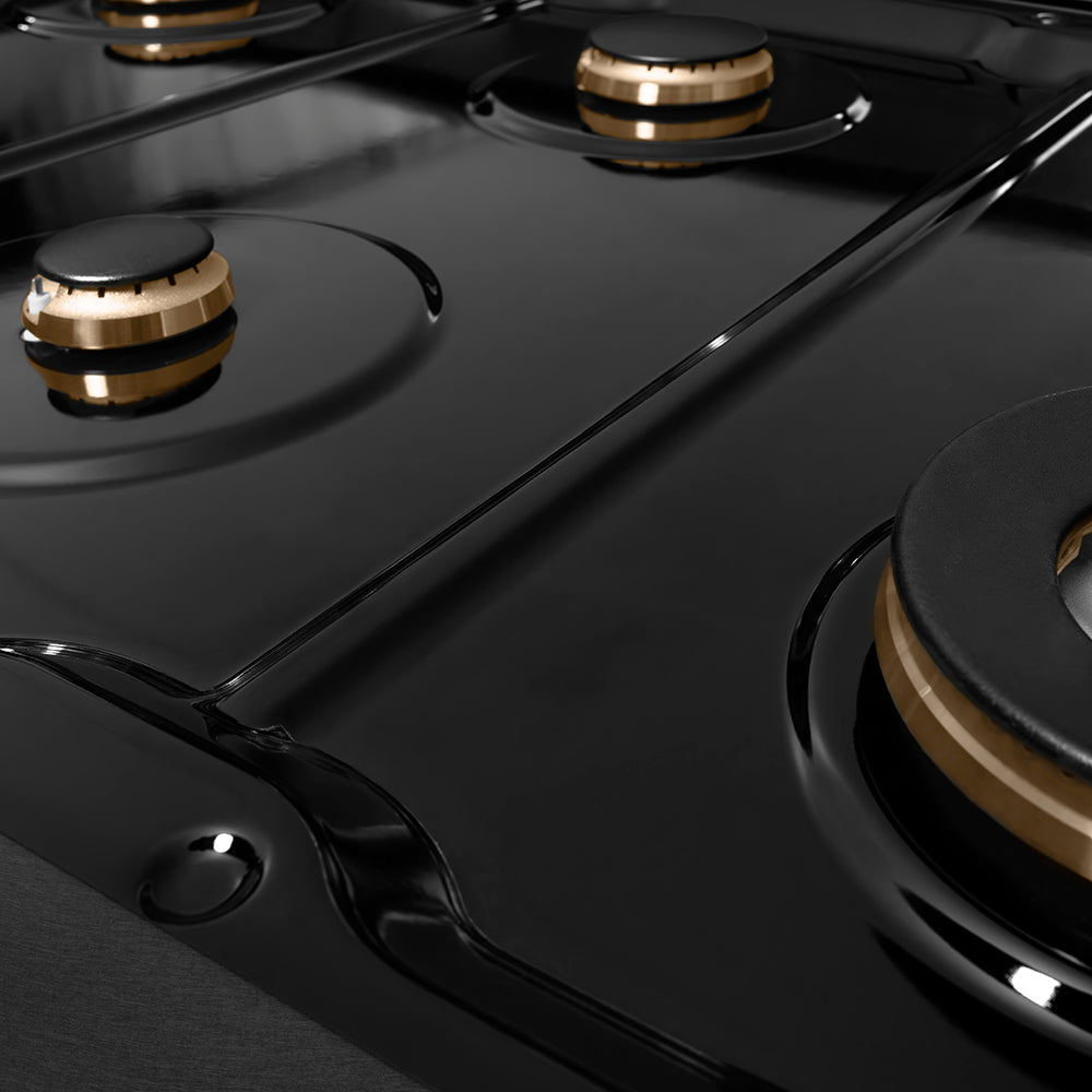 ZLINE 48 in. Paramount Gas Rangetop with 8 Brass Burners and Porcelain Cooktop in Black Satin Stainless Steel (SRTBS-BR-48)
