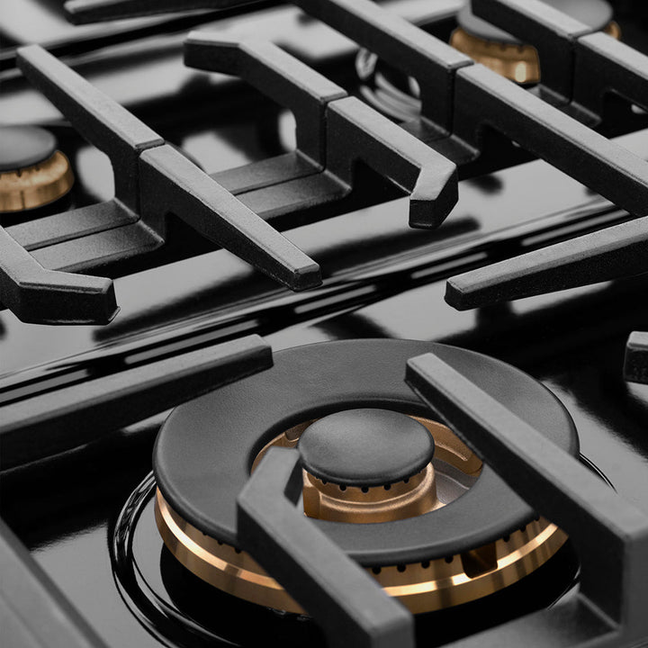 ZLINE 48 in. Paramount Gas Rangetop with 8 Brass Burners and Porcelain Cooktop in Black Satin Stainless Steel (SRTBS-BR-48)