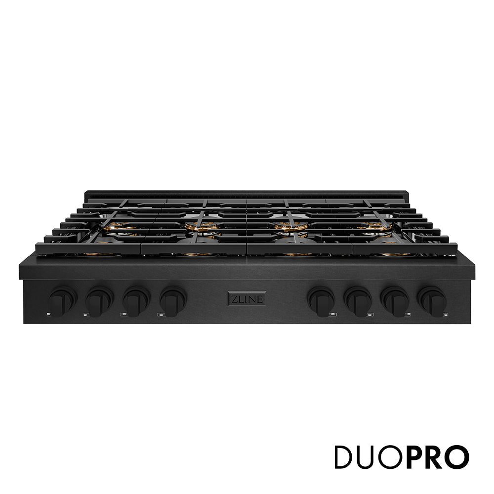 ZLINE 48 in. Paramount Gas Rangetop with 8 Burner DuoProâ„¢ Cooktop in Black Satin Stainless Steel (PSRTBS-48)