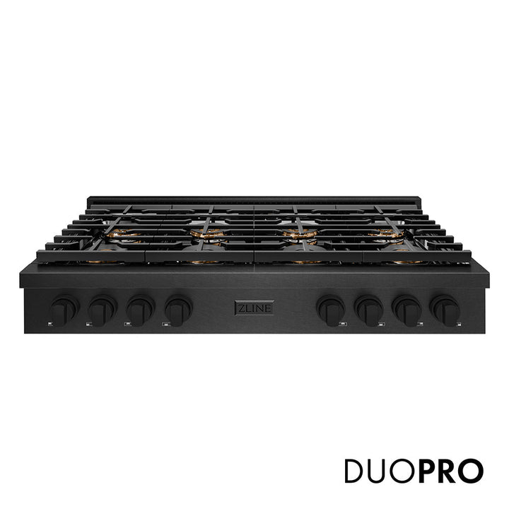 ZLINE 48 in. Paramount Gas Rangetop with 8 Burner DuoProâ„¢ Cooktop in Black Satin Stainless Steel (PSRTBS-48)
