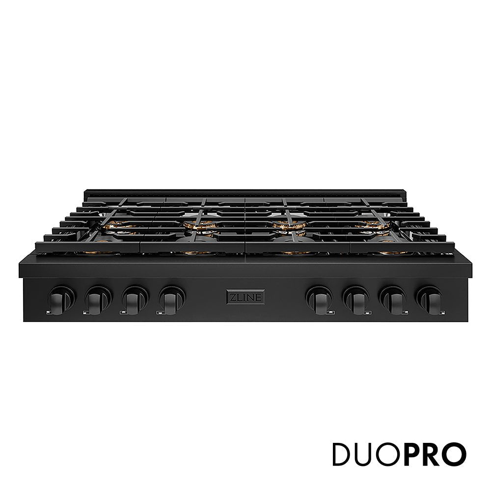 ZLINE 48 in. Paramount Gas Rangetop with 8 Burner DuoProâ„¢ Cooktop in Black Stainless Steel (PSRTB-48)