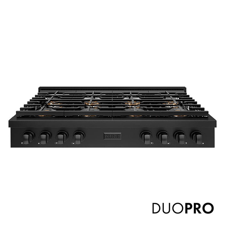 ZLINE 48 in. Paramount Gas Rangetop with 8 Burner DuoProâ„¢ Cooktop in Black Stainless Steel (PSRTB-48)