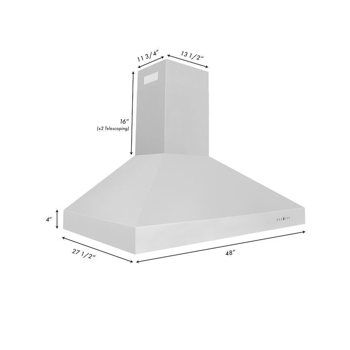 ZLINE 48" Professional Ducted Wall Mount Range Hood in Stainless Steel (697-48)