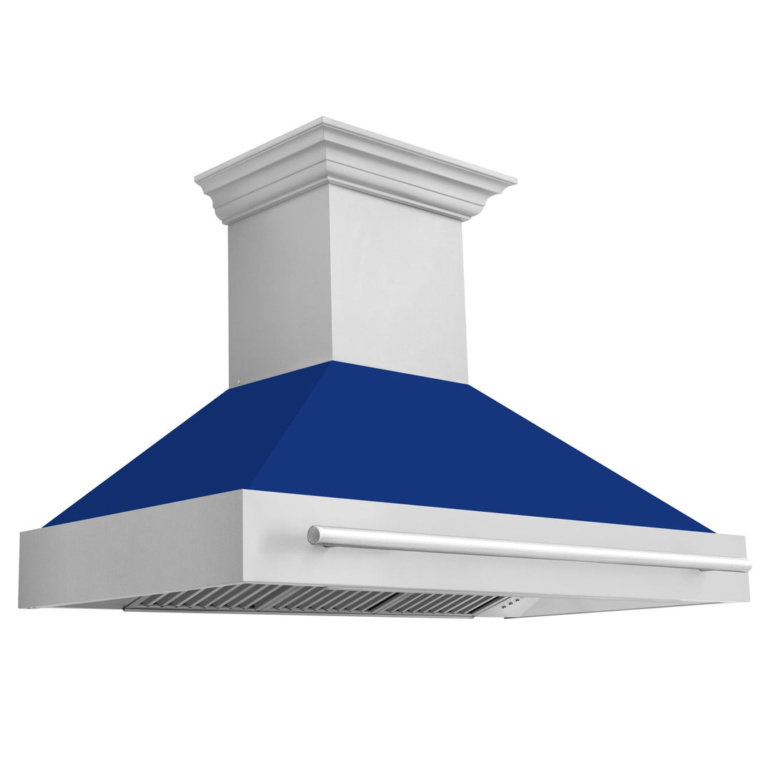 ZLINE 48" Stainless Steel Range Hood with Blue Gloss Shell and Stainless Steel Handle (8654STX-BG-48)
