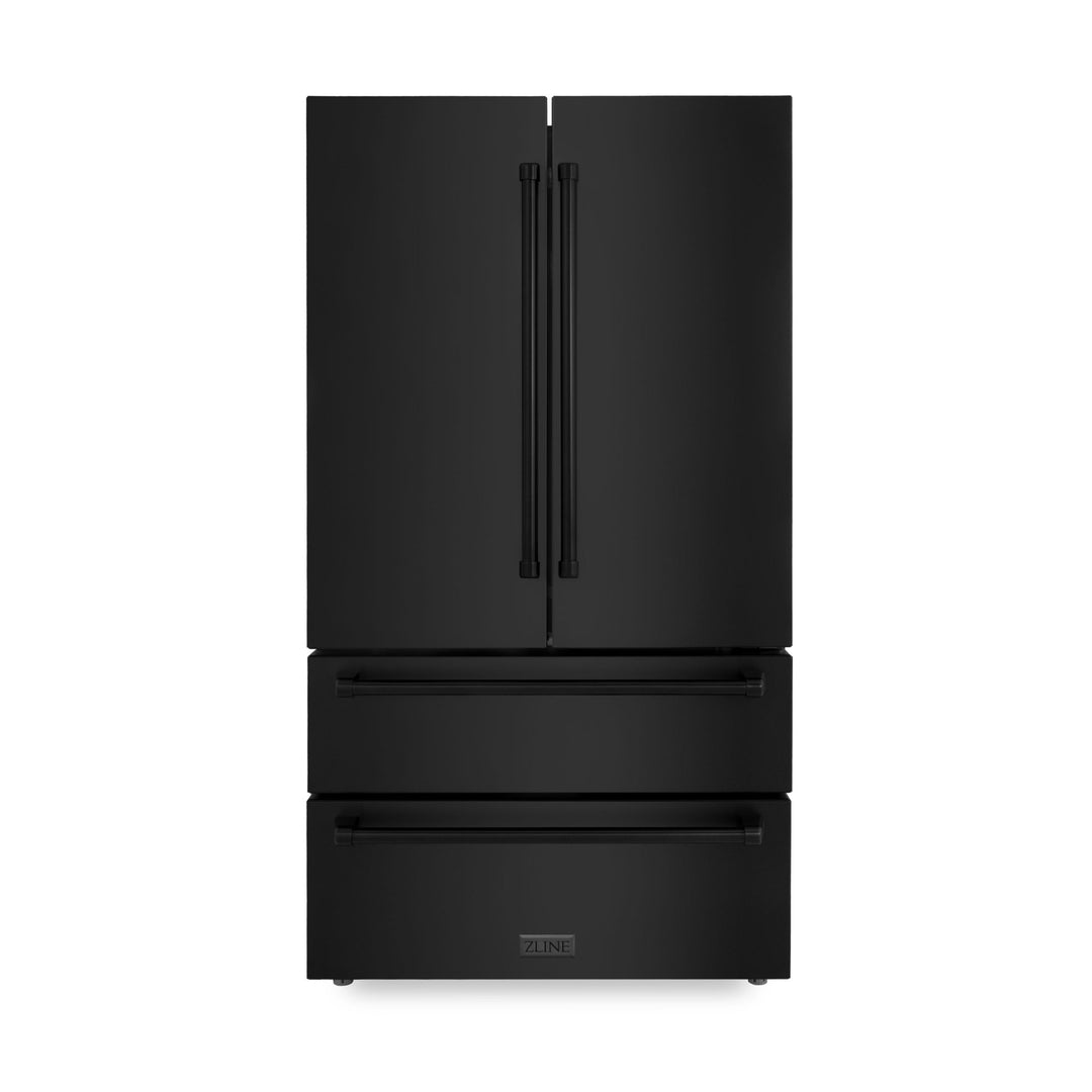 ZLINE 5-Piece Appliance Package - 48 In. Gas Range, Range Hood, Refrigerator, Microwave and Dishwasher in Black Stainless Steel, 5KPR-SGRBRH48-MWDWV