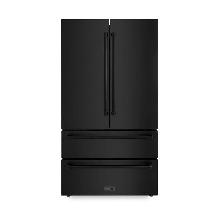 ZLINE 5-Piece Appliance Package - 48 In. Gas Range, Range Hood, Refrigerator, Microwave and Dishwasher in Black Stainless Steel, 5KPR-SGRBRH48-MWDWV