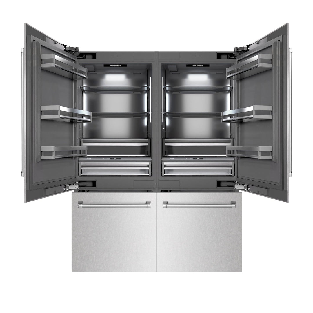 ZLINE 60 in. 32.2 cu. ft. French Door Built-In Bottom Freezer Refrigerator with Water Dispensers and Ice Makers in Satin Stainless Steel with Graphite Gray Interior (GRBIV-SN-60)