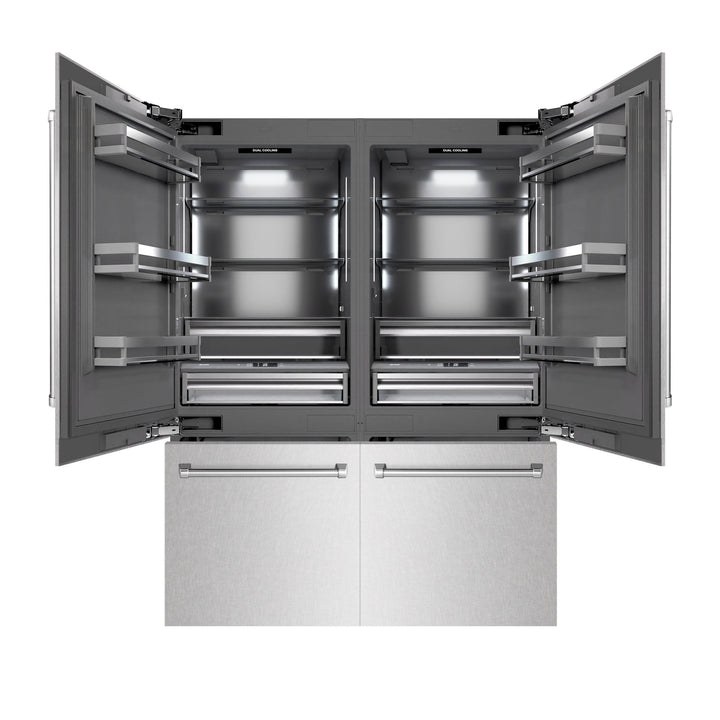 ZLINE 60 in. 32.2 cu. ft. French Door Built-In Bottom Freezer Refrigerator with Water Dispensers and Ice Makers in Satin Stainless Steel with Graphite Gray Interior (GRBIV-SN-60)