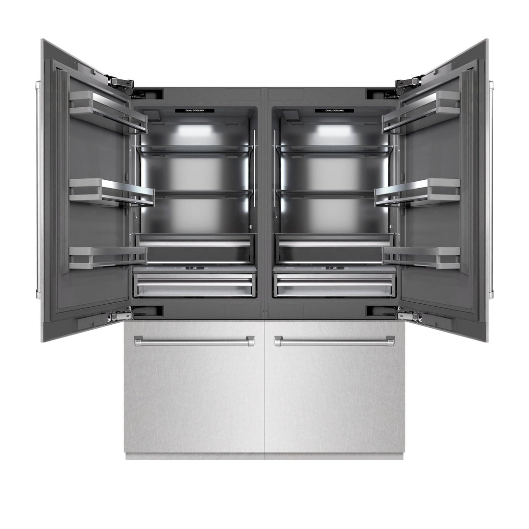 ZLINE 60 in. 32.2 cu. ft. French Door Built-In Bottom Freezer Refrigerator with Water Dispensers and Ice Makers in Satin Stainless Steel with Graphite Gray Interior (GRBIV-SN-60)