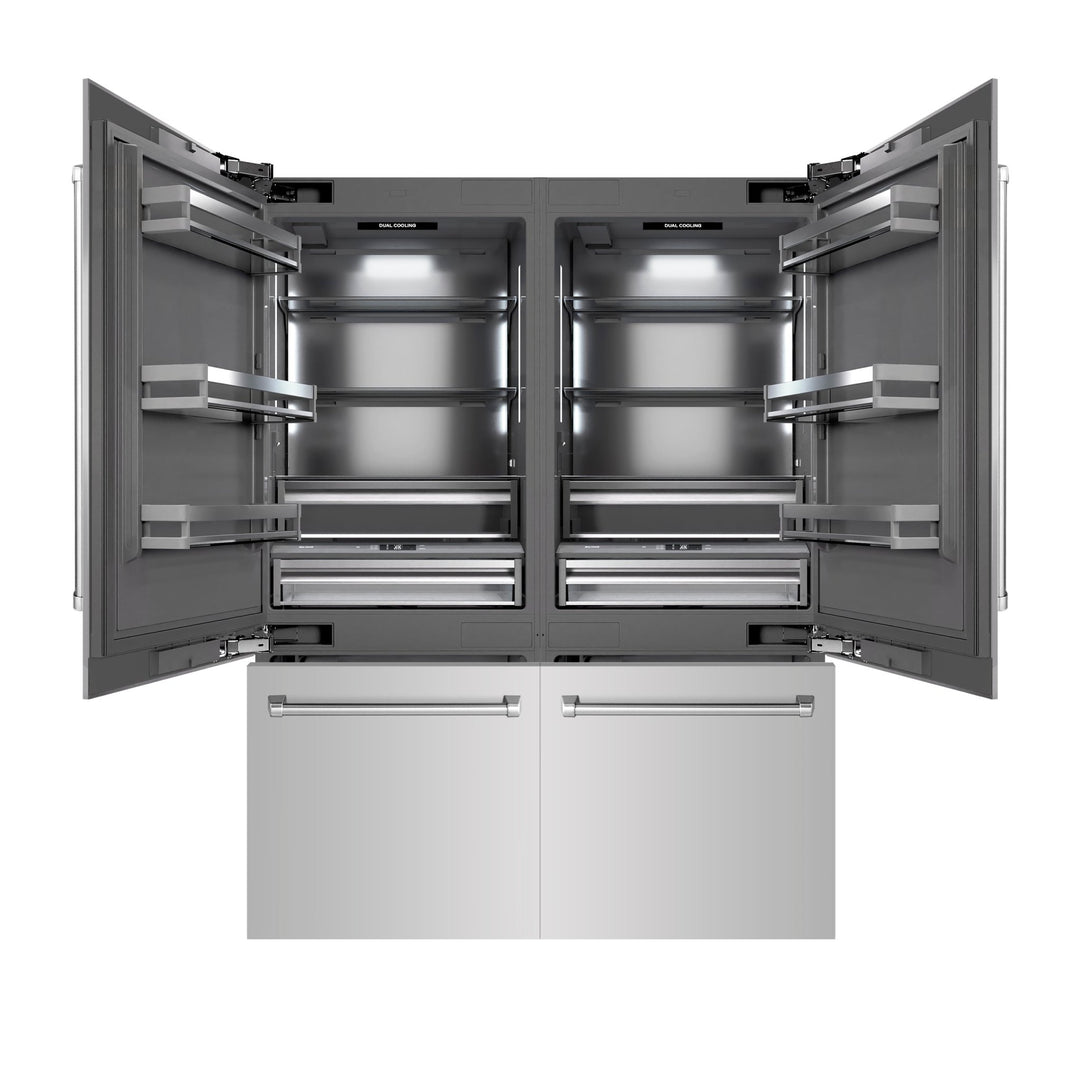 ZLINE 60 in. 32.2 cu. ft. French Door Built-In Bottom Freezer Refrigerator with Water Dispensers and Ice Makers in Stainless Steel with Graphite Gray Interior (GRBIV-304-60)