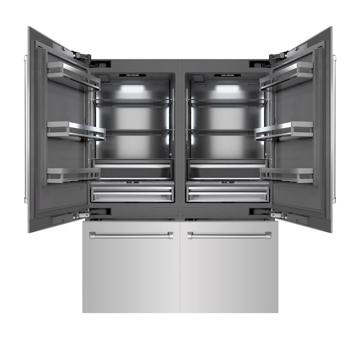 ZLINE 60 in. 32.2 cu. ft. French Door Built-In Bottom Freezer Refrigerator with Water Dispensers and Ice Makers in Stainless Steel with Graphite Gray Interior (GRBIV-304-60)