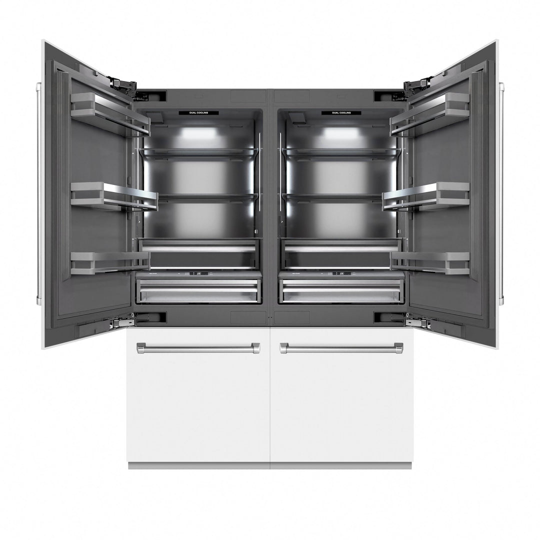 ZLINE 60 in. 32.2 cu. ft. French Door Built-In Bottom Freezer Refrigerator with Water Dispensers and Ice Makers in White Matte with Graphite Gray Interior (GRBIV-WM-60)