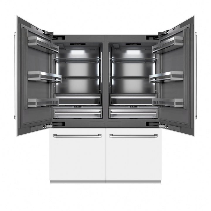 ZLINE 60 in. 32.2 cu. ft. French Door Built-In Bottom Freezer Refrigerator with Water Dispensers and Ice Makers in White Matte with Graphite Gray Interior (GRBIV-WM-60)