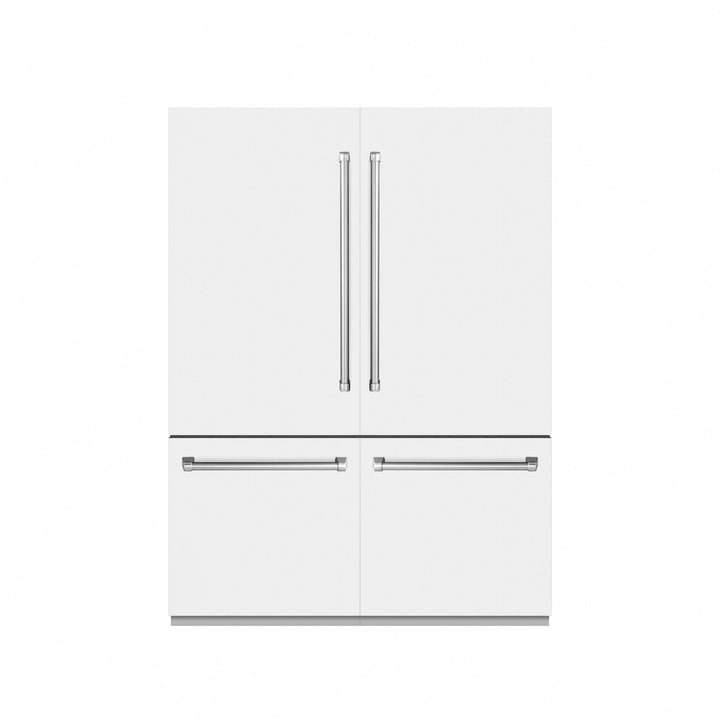 ZLINE 60 in. 32.2 cu. ft. French Door Built-In Bottom Freezer Refrigerator with Water Dispensers and Ice Makers in White Matte with Graphite Gray Interior (GRBIV-WM-60)