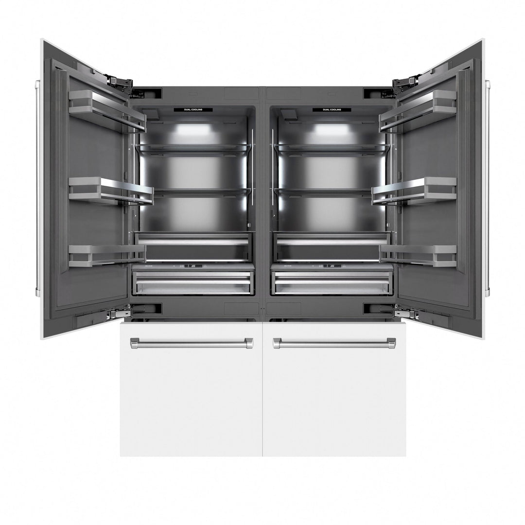 ZLINE 60 in. 32.2 cu. ft. French Door Built-In Bottom Freezer Refrigerator with Water Dispensers and Ice Makers in White Matte with Graphite Gray Interior (GRBIV-WM-60)