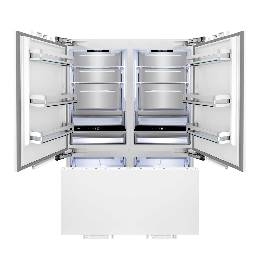 ZLINE 60 in. 32.2 cu. ft. Panel Ready French Door Built-In Bottom Freezer Refrigerator with Water Dispensers and Ice Makers (RBIV-60)