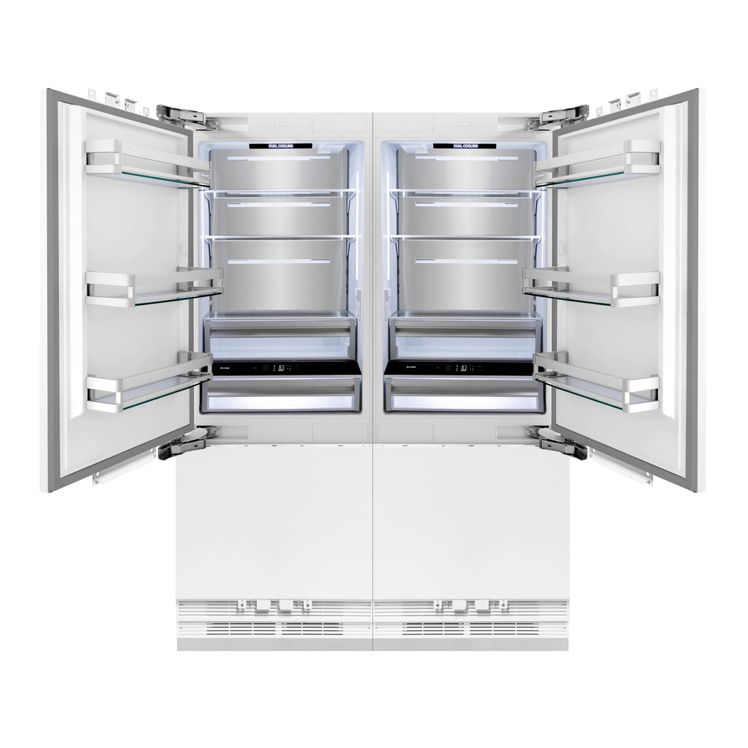 ZLINE 60 in. 32.2 cu. ft. Panel Ready French Door Built-In Bottom Freezer Refrigerator with Water Dispensers and Ice Makers (RBIV-60)