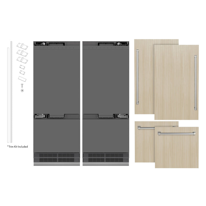 ZLINE 60 in. 32.2 cu. ft. Panel Ready French Door Built-In Bottom Freezer Refrigerator with Water Dispensers and Ice Makers with Graphite Gray Interior (GRBIV-60)