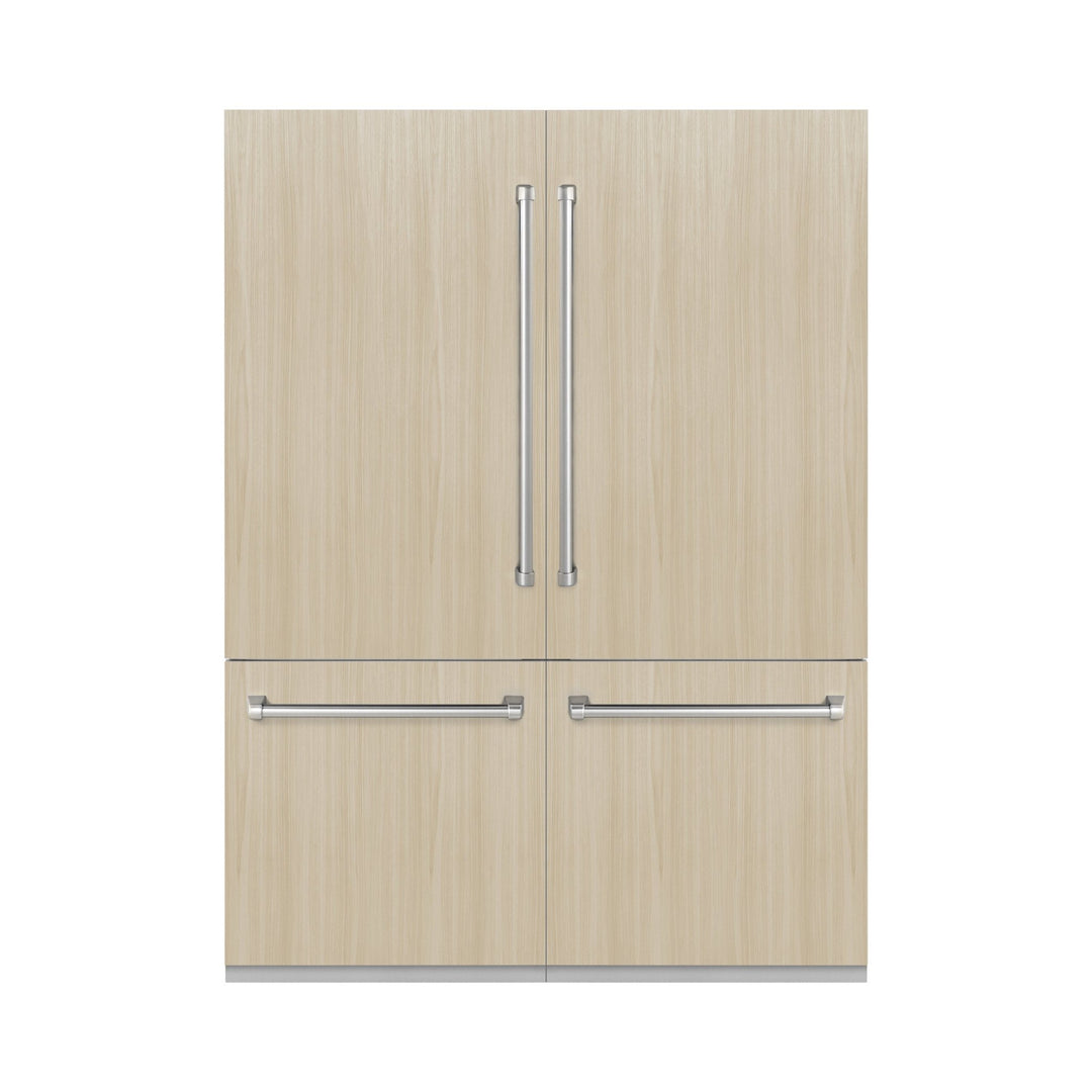 ZLINE 60 in. 32.2 cu. ft. Panel Ready French Door Built-In Bottom Freezer Refrigerator with Water Dispensers and Ice Makers with Graphite Gray Interior (GRBIV-60)