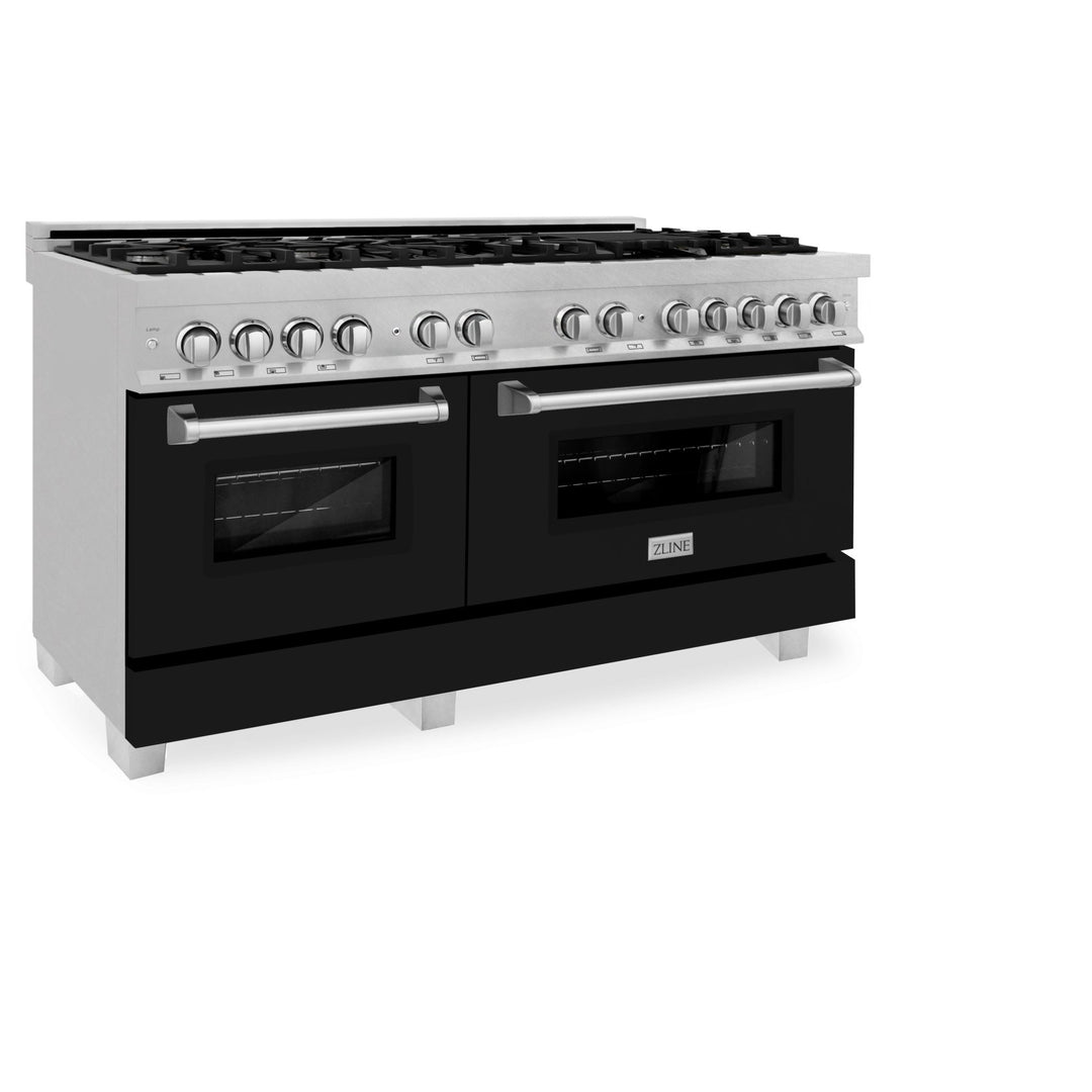 ZLINE 60 in. 7.4 cu. ft. Legacy Dual Fuel Range with 9 Burner Gas Cooktop and 2 Electric Convection Ovens in Satin Stainless Steel and Black Matte Doors (RAS-BLM-60)