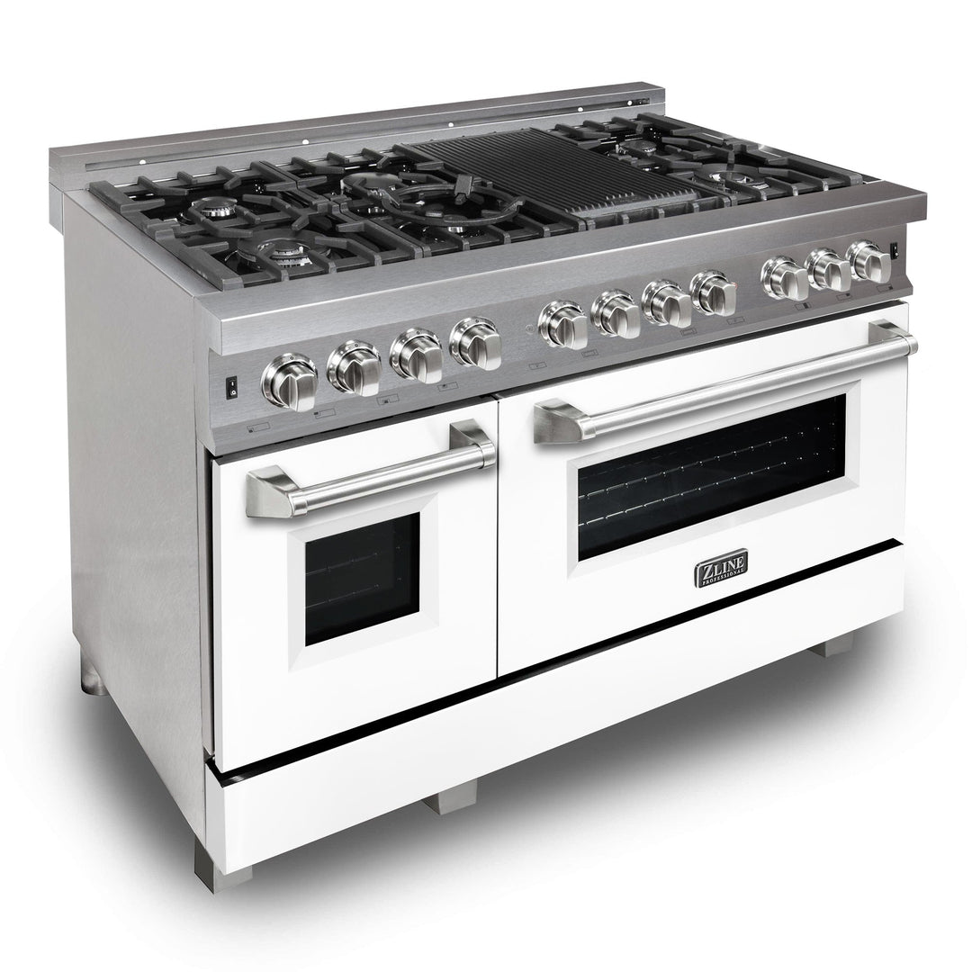ZLINE 60 in. 7.4 cu. ft. Legacy Dual Fuel Range with 9 Burner Gas Cooktop and 2 Electric Convection Ovens in Satin Stainless Steel and White Matte Doors (RAS-WM-60)