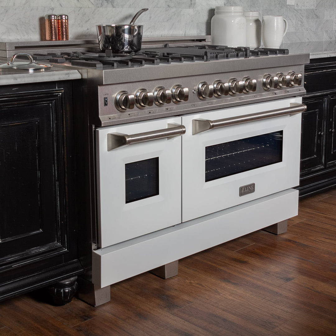 ZLINE 60 in. 7.4 cu. ft. Legacy Dual Fuel Range with 9 Burner Gas Cooktop and 2 Electric Convection Ovens in Satin Stainless Steel and White Matte Doors (RAS-WM-60)