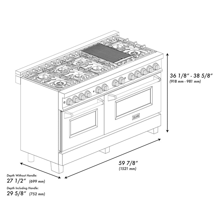 ZLINE 60 in. 7.4 cu. ft. Legacy Dual Fuel Range with 9 Burner Gas Cooktop and 2 Electric Convection Ovens in Stainless Steel with Satin Stainless Steel Doors (RA-SN-60)