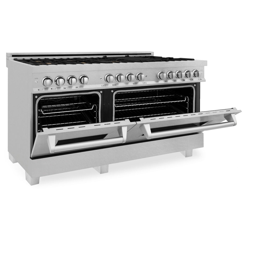 ZLINE 60 in. 7.4 cu. ft. Legacy Dual Fuel Range with Gas Cooktop and 2 Electric Convection Ovens in Satin Stainless Steel with 8 Brass Burners (RAS-SN-BR-60)