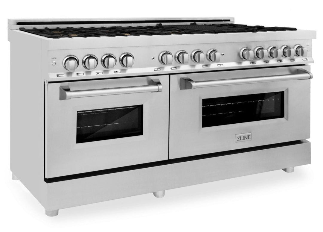 ZLINE 60 in. Professional Gas Burner with Brass Burners, 7.6 cu. ft. Electric Oven in Stainless Steel, RA-BR-60