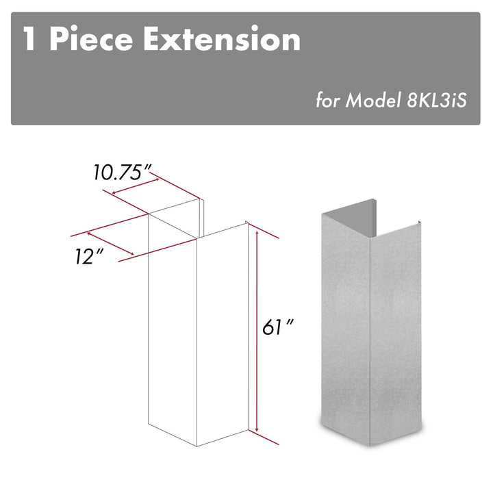 ZLINE 61 in. Satin Stainless Steel Chimney Extension for Ceilings up to 12.5 ft. (8KL3iS-E)