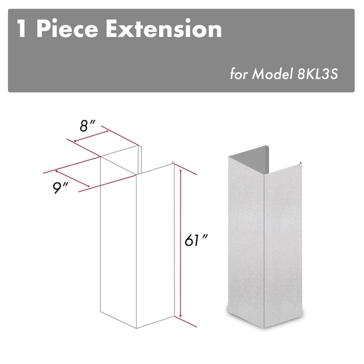 ZLINE 61 in. Satin Stainless Steel Chimney Extension for Ceilings up to 12.5 ft. (8KL3S-E)