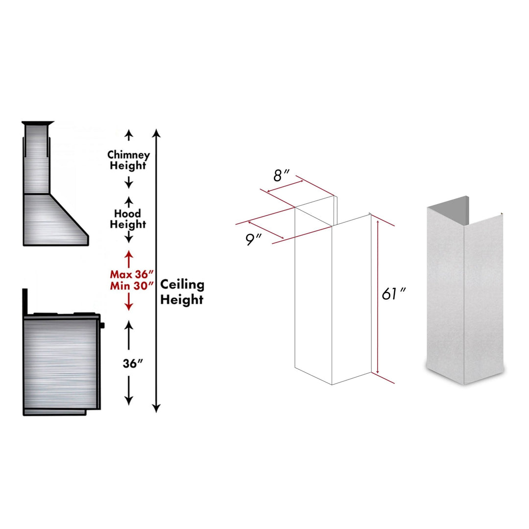 ZLINE 61 in. Satin Stainless Steel Chimney Extension for Ceilings up to 12.5 ft. (8KL3S-E)