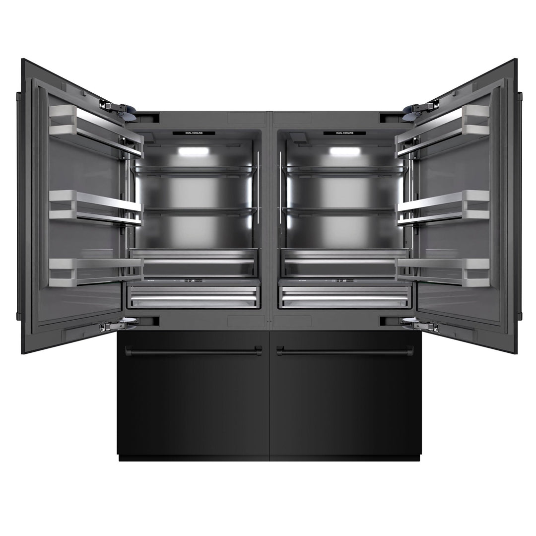 ZLINE 72 in. 39.6 cu. ft. French Door Built-In Bottom Freezer Refrigerator with Water Dispensers and Ice Makers in Black Stainless Steel with Graphite Gray Interior (GRBIT-BS-72)