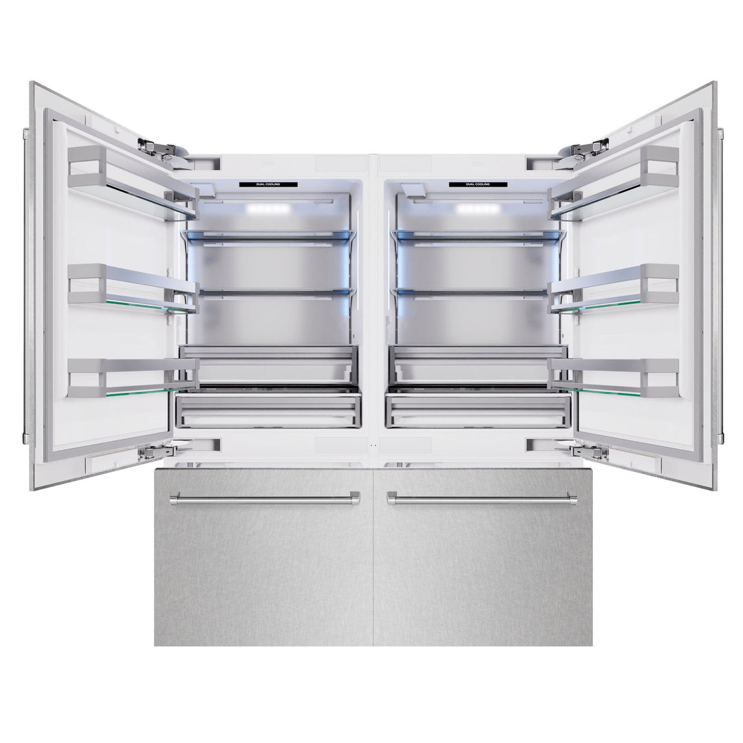 ZLINE 72 in. 39.6 cu. ft. French Door Built-In Bottom Freezer Refrigerator with Water Dispensers and Ice Makers in Satin Stainless Steel (RBIT-SN-72)