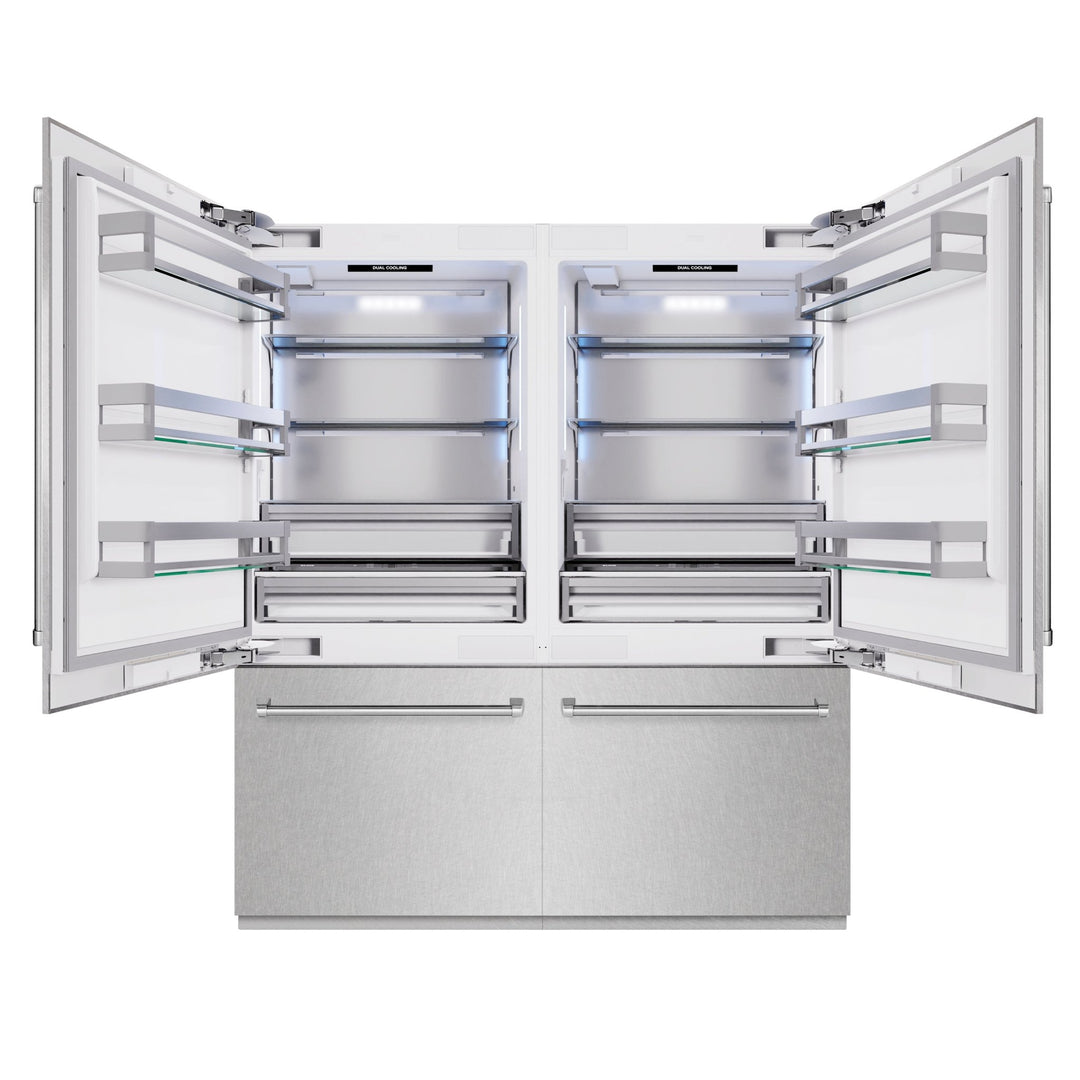 ZLINE 72 in. 39.6 cu. ft. French Door Built-In Bottom Freezer Refrigerator with Water Dispensers and Ice Makers in Satin Stainless Steel (RBIT-SN-72)