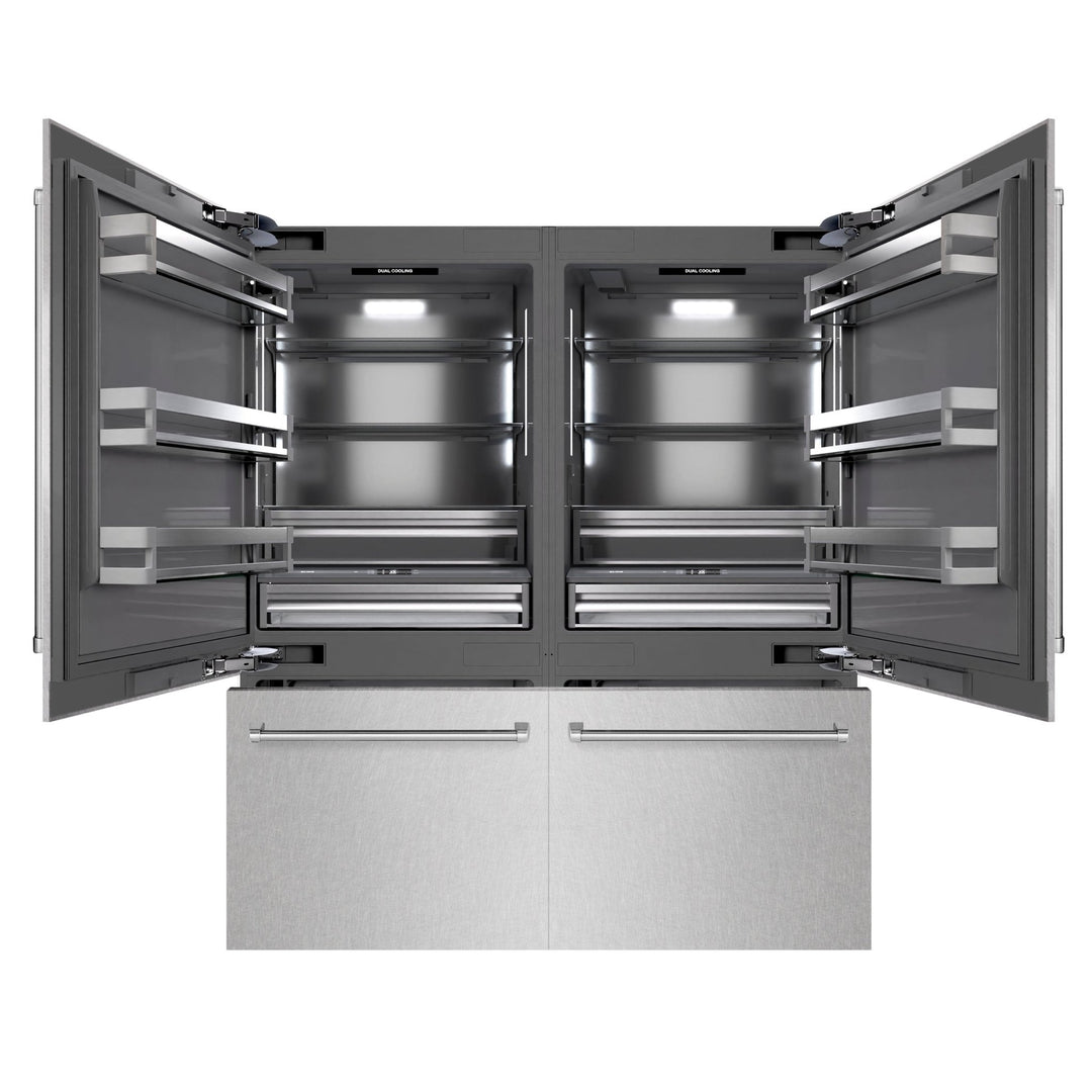 ZLINE 72 in. 39.6 cu. ft. French Door Built-In Bottom Freezer Refrigerator with Water Dispensers and Ice Makers in Satin Stainless Steel with Graphite Gray Interior (GRBIT-SN-72)