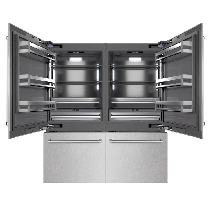 ZLINE 72 in. 39.6 cu. ft. French Door Built-In Bottom Freezer Refrigerator with Water Dispensers and Ice Makers in Satin Stainless Steel with Graphite Gray Interior (GRBIT-SN-72)
