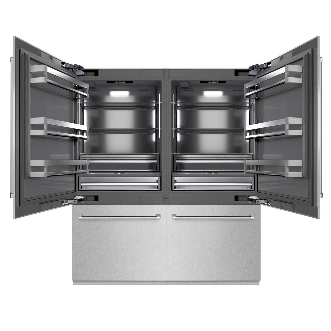 ZLINE 72 in. 39.6 cu. ft. French Door Built-In Bottom Freezer Refrigerator with Water Dispensers and Ice Makers in Satin Stainless Steel with Graphite Gray Interior (GRBIT-SN-72)