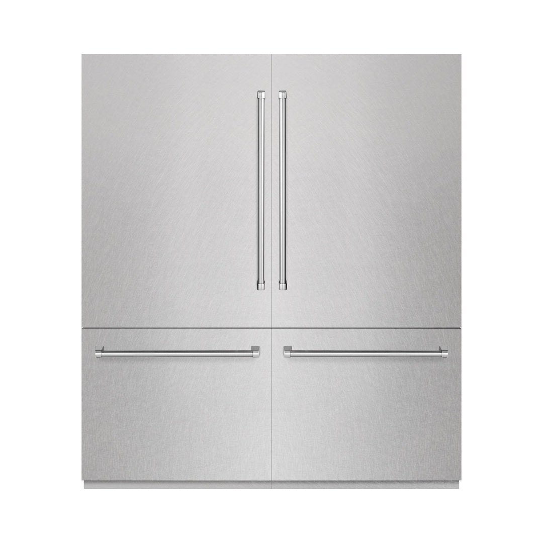 ZLINE 72 in. 39.6 cu. ft. French Door Built-In Bottom Freezer Refrigerator with Water Dispensers and Ice Makers in Satin Stainless Steel with Graphite Gray Interior (GRBIT-SN-72)