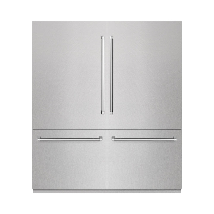 ZLINE 72 in. 39.6 cu. ft. French Door Built-In Bottom Freezer Refrigerator with Water Dispensers and Ice Makers in Satin Stainless Steel with Graphite Gray Interior (GRBIT-SN-72)