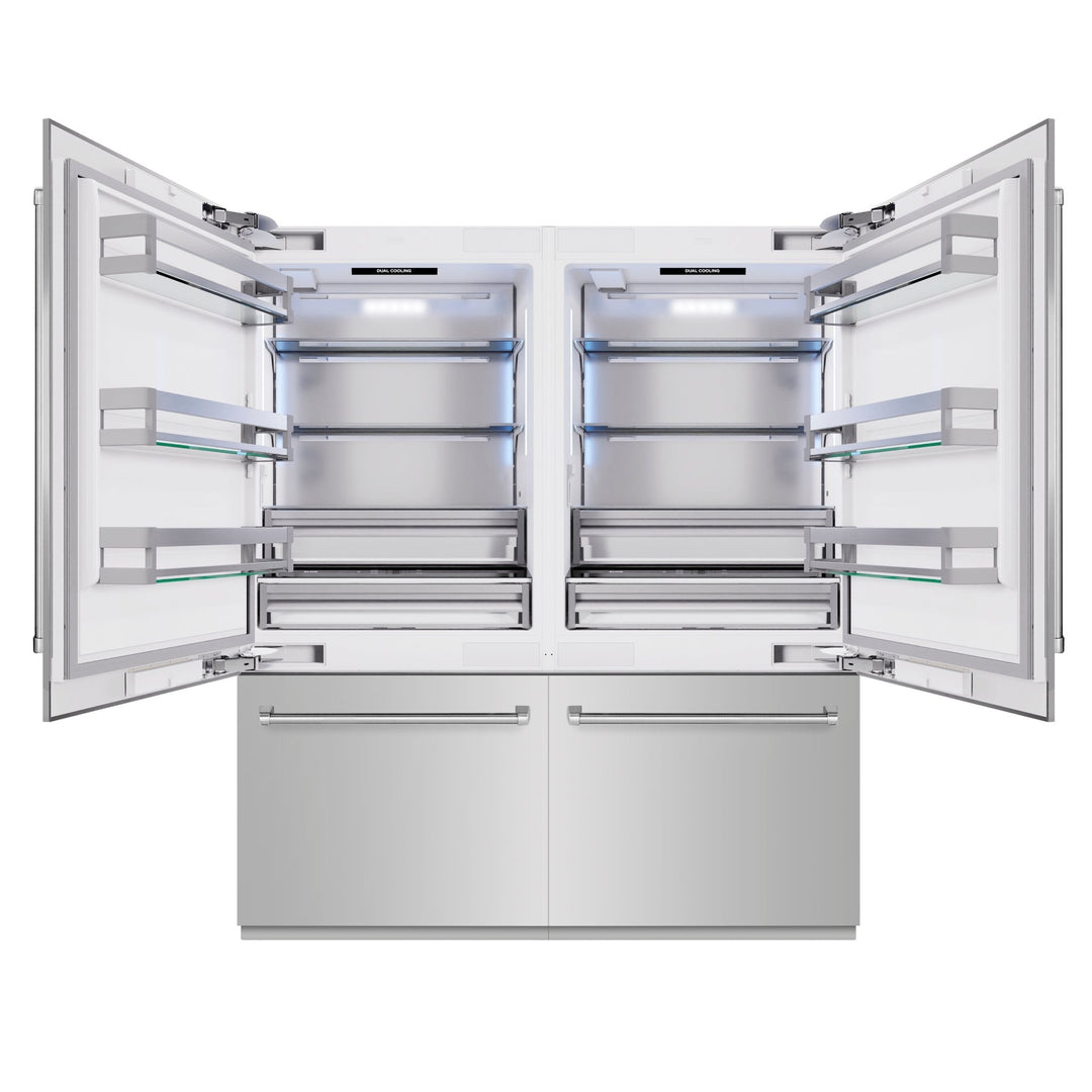 ZLINE 72 in. 39.6 cu. ft. French Door Built-In Bottom Freezer Refrigerator with Water Dispensers and Ice Makers in Stainless Steel (RBIT-304-72)